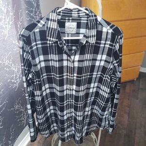 Oxford Women's Black and White Plaid Button Down Shirt